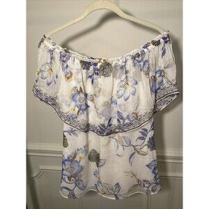 White House Black Market Off The Shoulder Boho Festival Floral Top Sz S